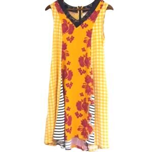 Matilda Jane Womens Sz S Goldenrod Shift Floral V-Neck Lace Pockets Dress